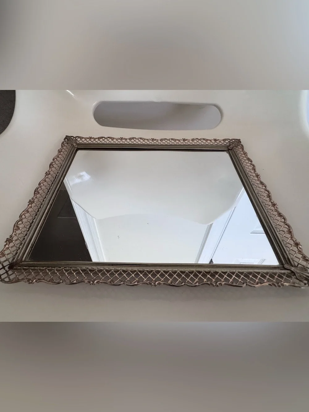 Vintage Antique Gold Filigree Vanity Mirror Tray Wall Mirror Hollywood Regency